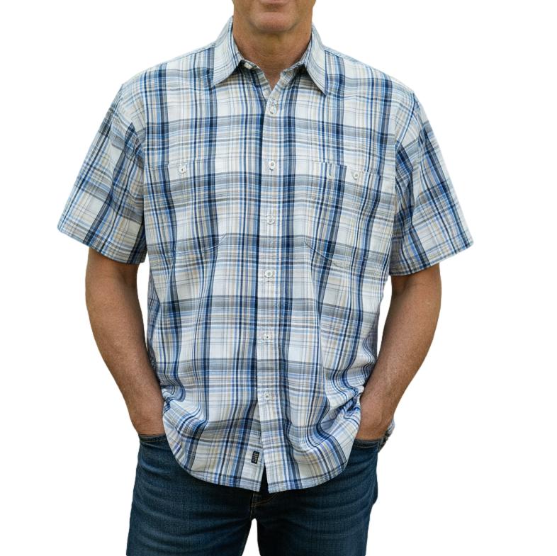 INCA Pure Cotton S/S Check Shirt - Cream/Blue/Black (37)
