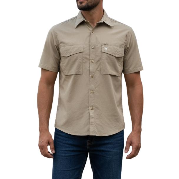 INCA S/S Mesh Back Shirt - Khaki (16)