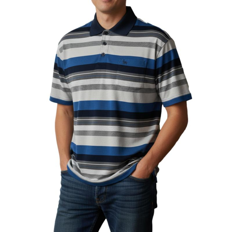 INCA S/S Stripe Golfer - Grey/Blue (31)