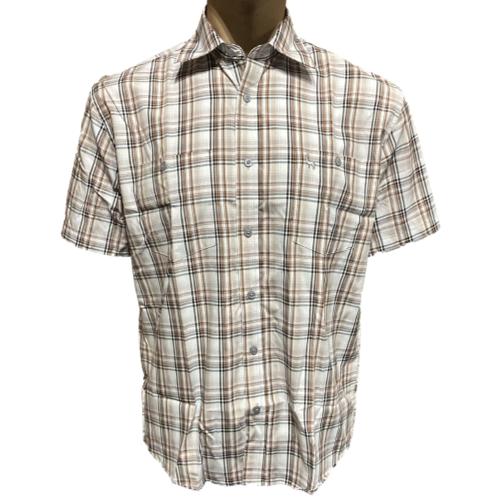INCA S/S Check Shirt - White/Brown (16)
