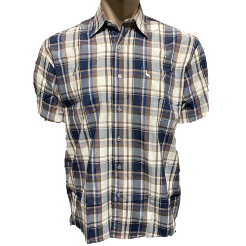 INCA S/S Check Shirt - Cream/Blue (23)