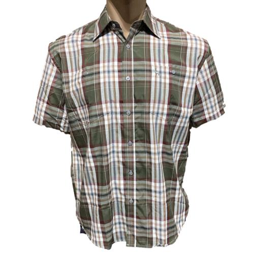 INCA S/S Check Shirt - Red/Green (44)